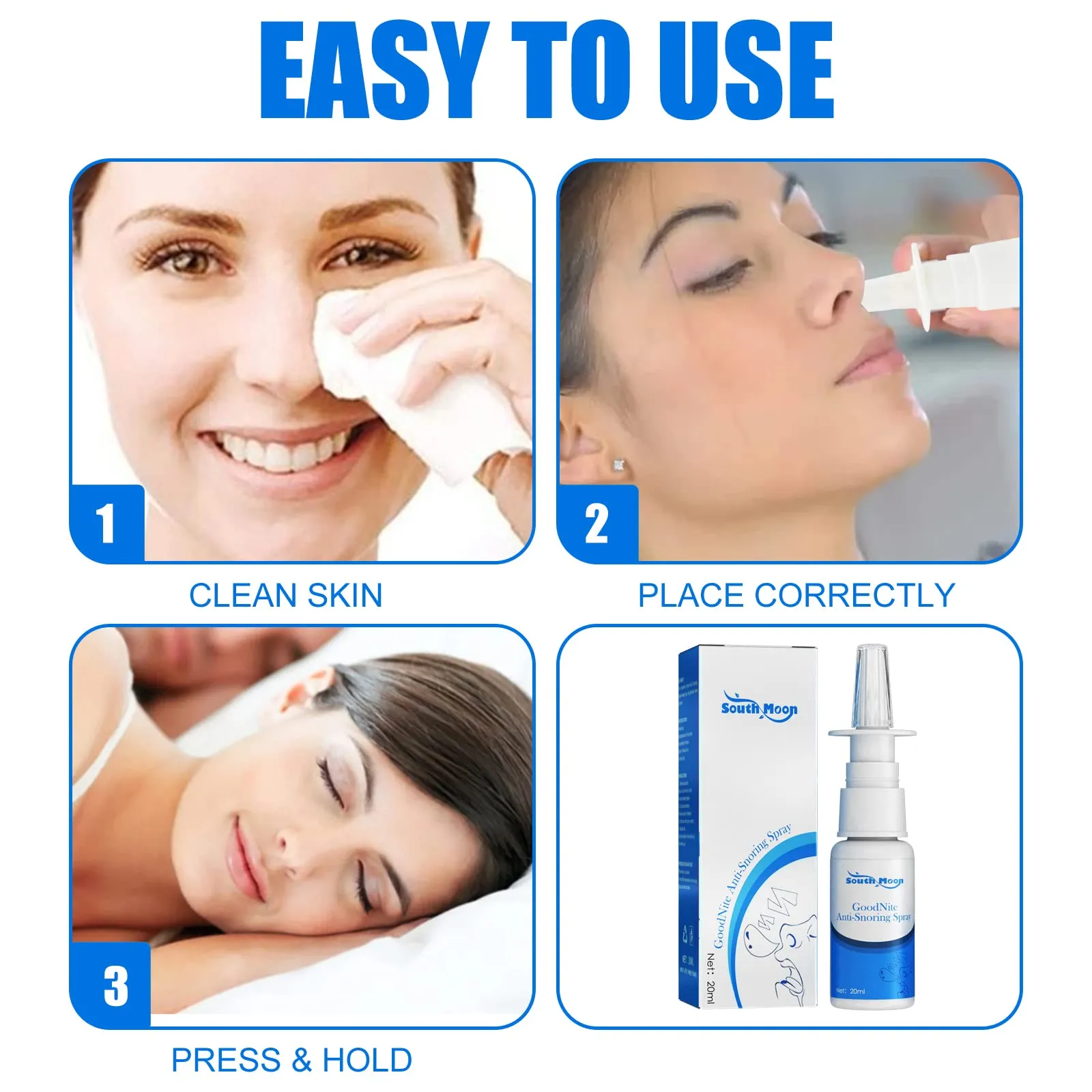 Anti-Snoring Nasal Relief Spray by SouthMoon - All Natural Snore Stopper Remedy, Herbal Sleep Apnea Sinus Decongestant & Nose-Snoring Aid for Men & Women