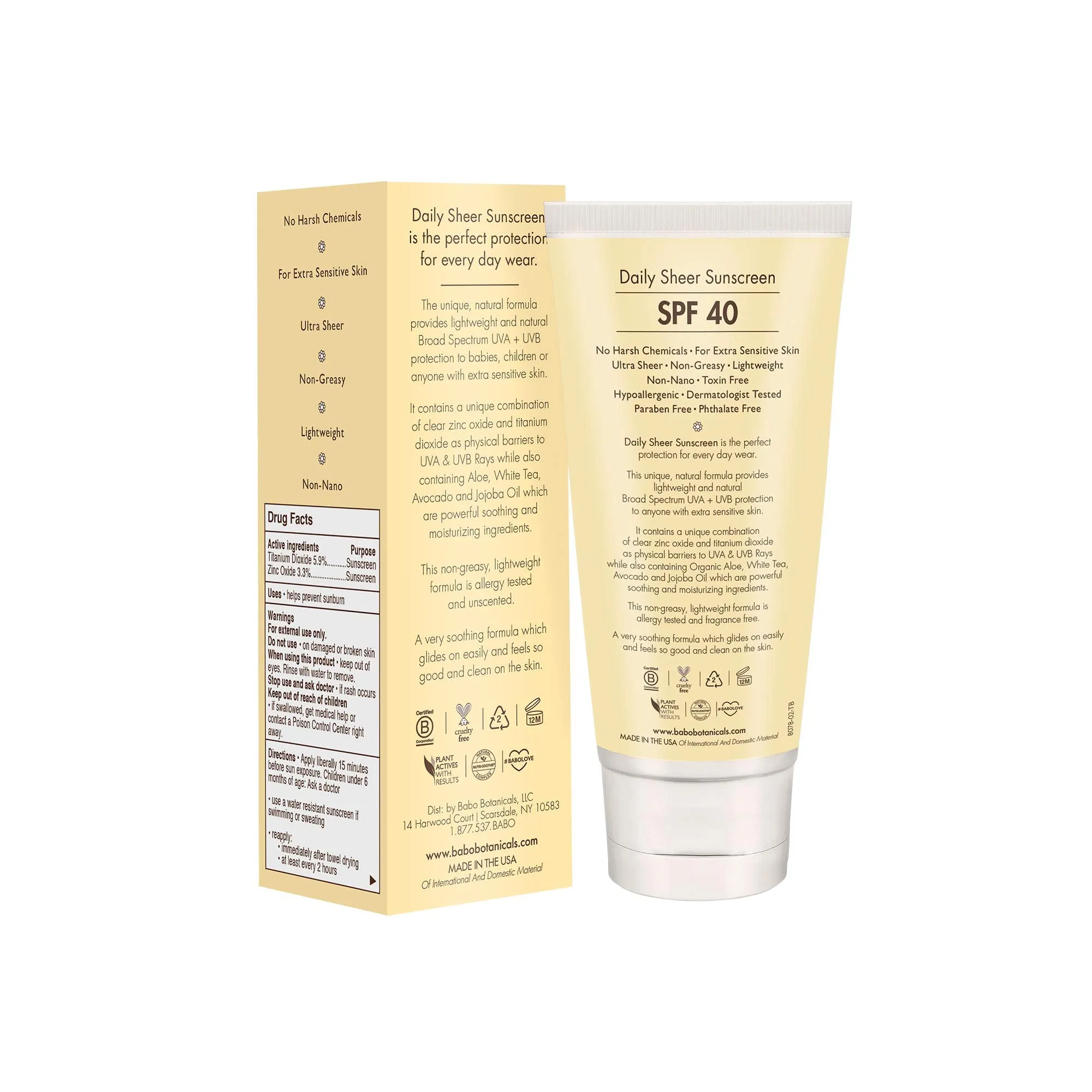 Babo Botanicals Daily Sheer Mineral Face Sunscreen Lotion SPF 40, Non-Greasy, Fragrance-Free, Vegan, For Babies, Kids or Sensitive Skin - 1.7 oz. 1.7 Fl Oz (Pack of 1)