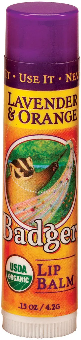 Badger Badger Lavender Orange Lip Balm - Soothing Organic Lip Care, 0.15oz