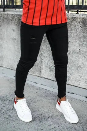 Destroyed Hem Jeans - Black