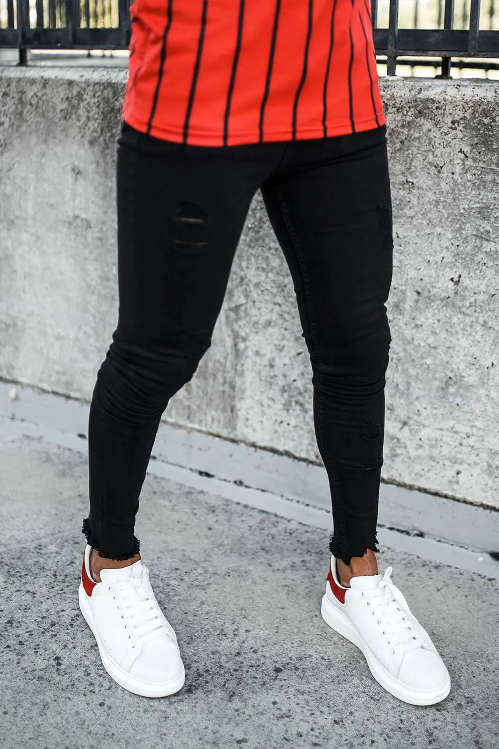 Destroyed Hem Jeans - Black