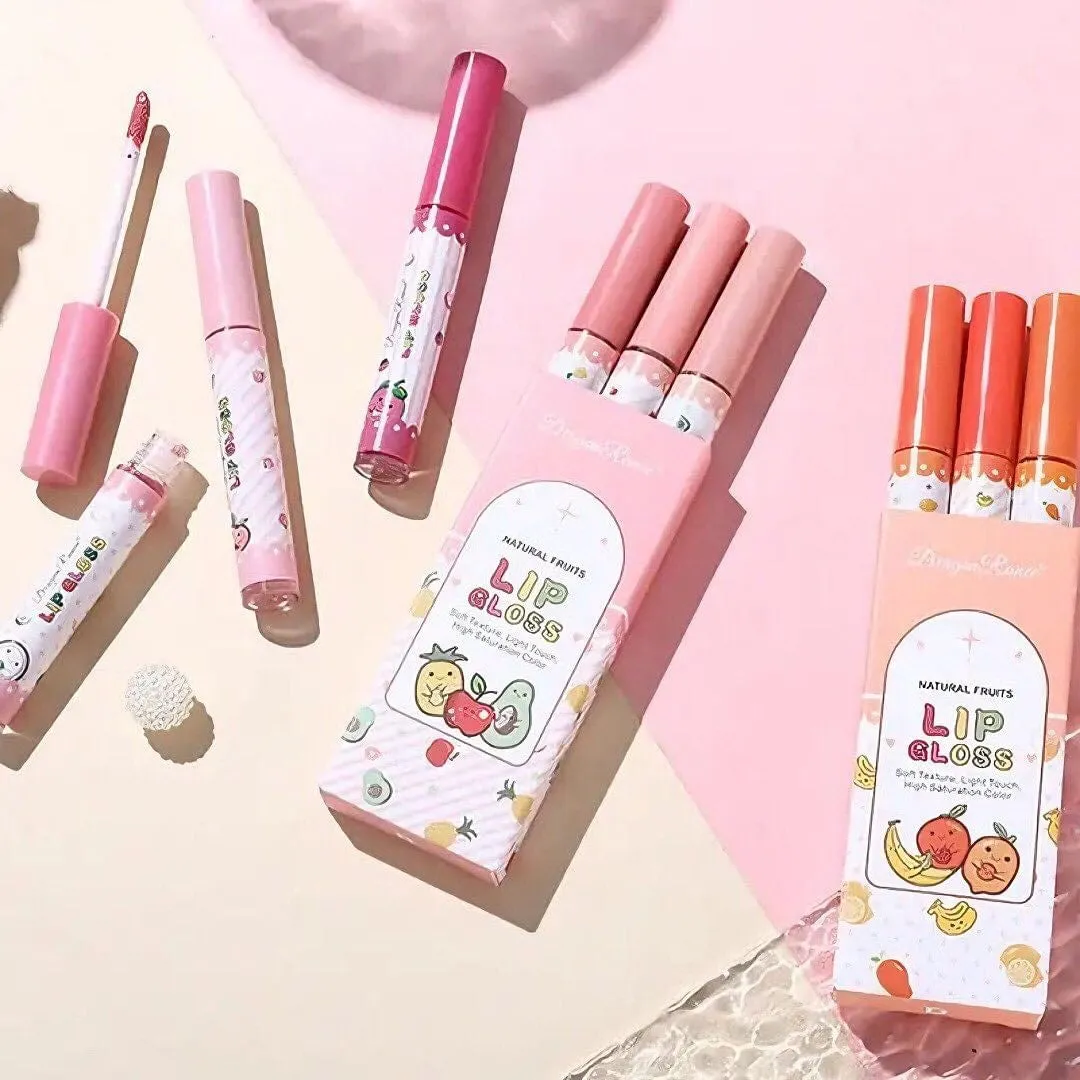 Dragon Ranee - 3pcs Fruit Lip Gloss Set Waterproof & Long-lasting