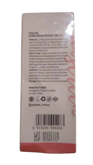 Girlpal sunscreen cream SPF 50 PA   