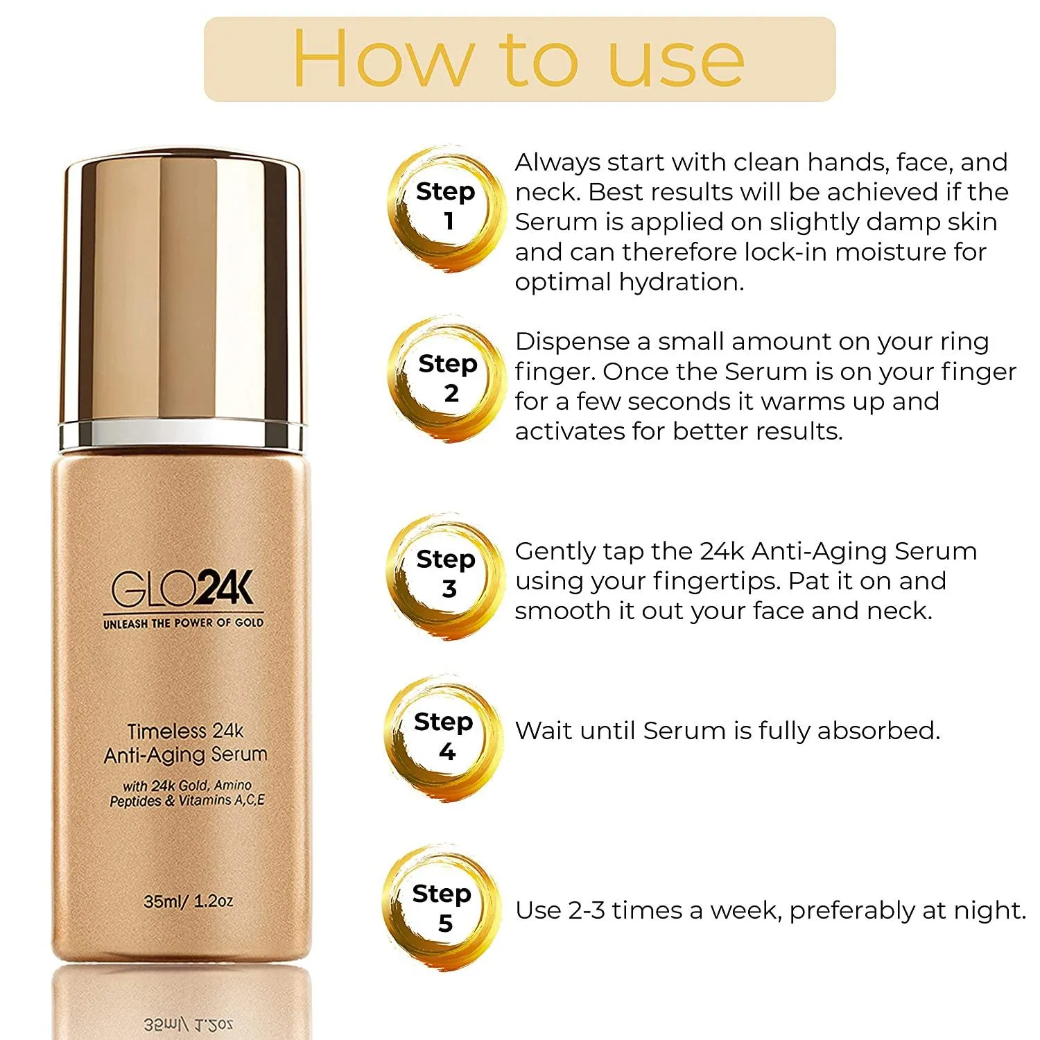 GLO24K Timeless 24k Anti-Aging Serum with 24k Gold Amino Peptides & Vitamins A C E 35ml