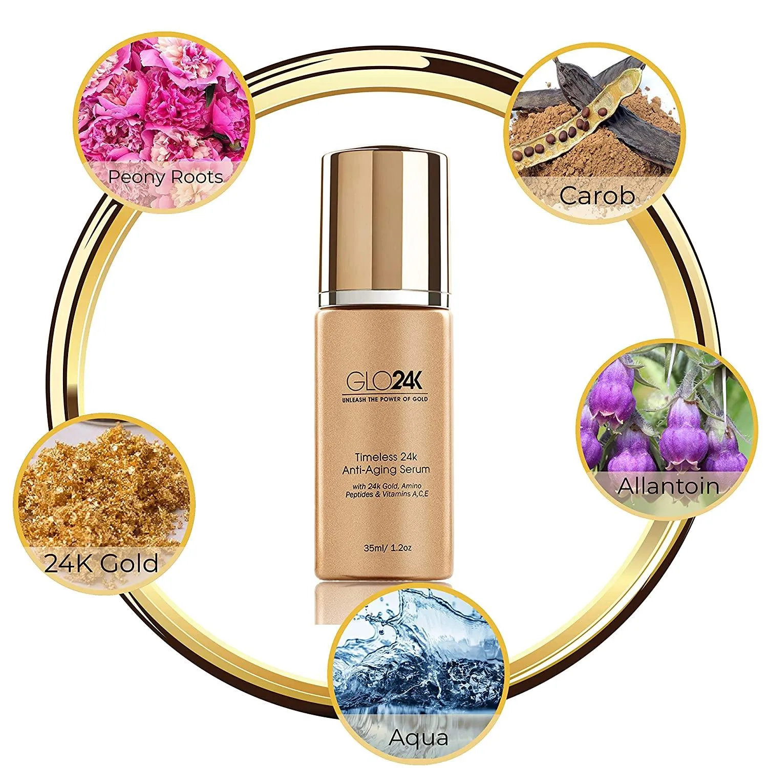 GLO24K Timeless 24k Anti-Aging Serum with 24k Gold Amino Peptides & Vitamins A C E 35ml