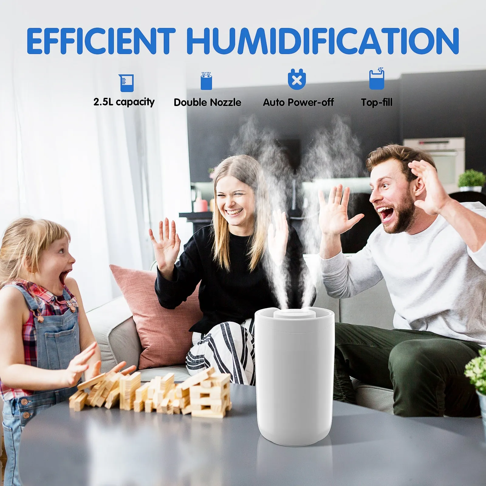 MASBRILL Humidifier for Room, 2L Cool Mist Quiet Humidifier for Baby, Humidifiers for Bedroom Large Room Whole House -White