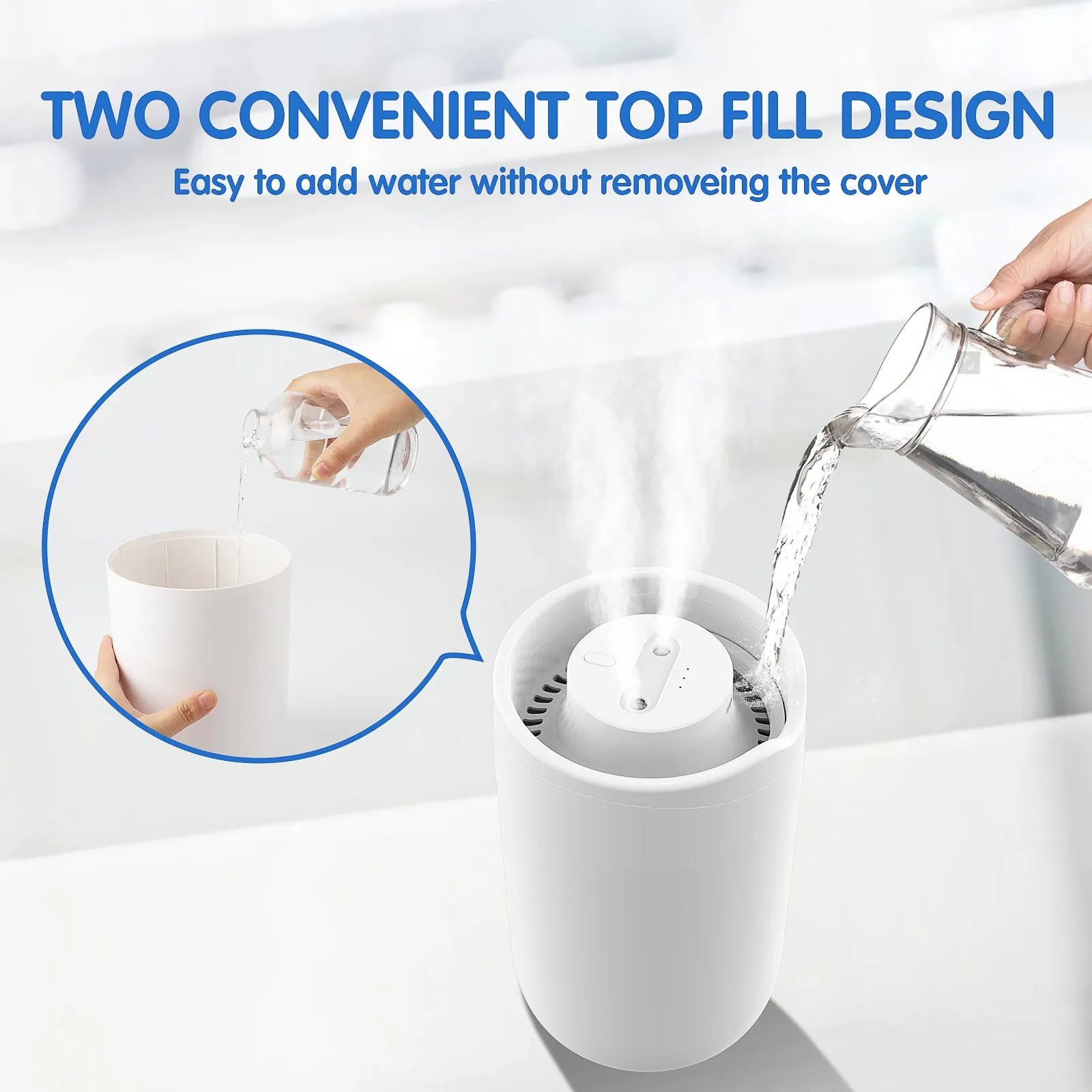 MASBRILL Humidifier for Room, 2L Cool Mist Quiet Humidifier for Baby, Humidifiers for Bedroom Large Room Whole House -White