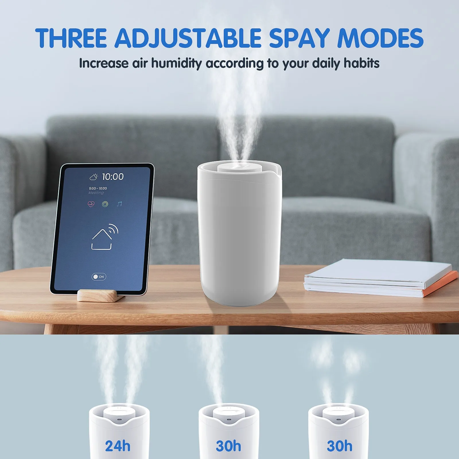 MASBRILL Humidifier for Room, 2L Cool Mist Quiet Humidifier for Baby, Humidifiers for Bedroom Large Room Whole House -White