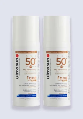 Ultrasun Face Tinted Honey Anti-Ageing SPF 50  50ml - 2 Pack Saver